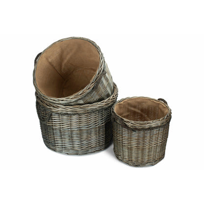 Antique Wash Willow Round Storage Basket Set 3
