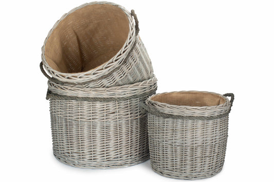 Grey Wash Willow Round Storage Basket Set 3