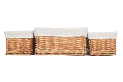 Double Steamed Split Willow Tray Basket with White Lining Set 3