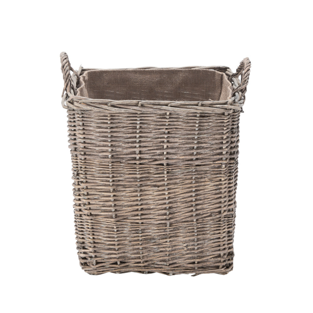 Wovenhill Wicker Grey Wash Square Log Basket with Hoop Handles