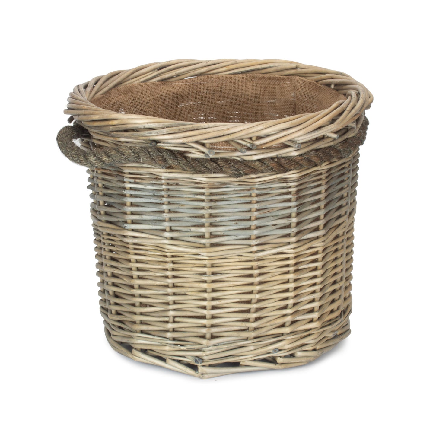 Medium Antique Wash Round Rope Handled Log Basket