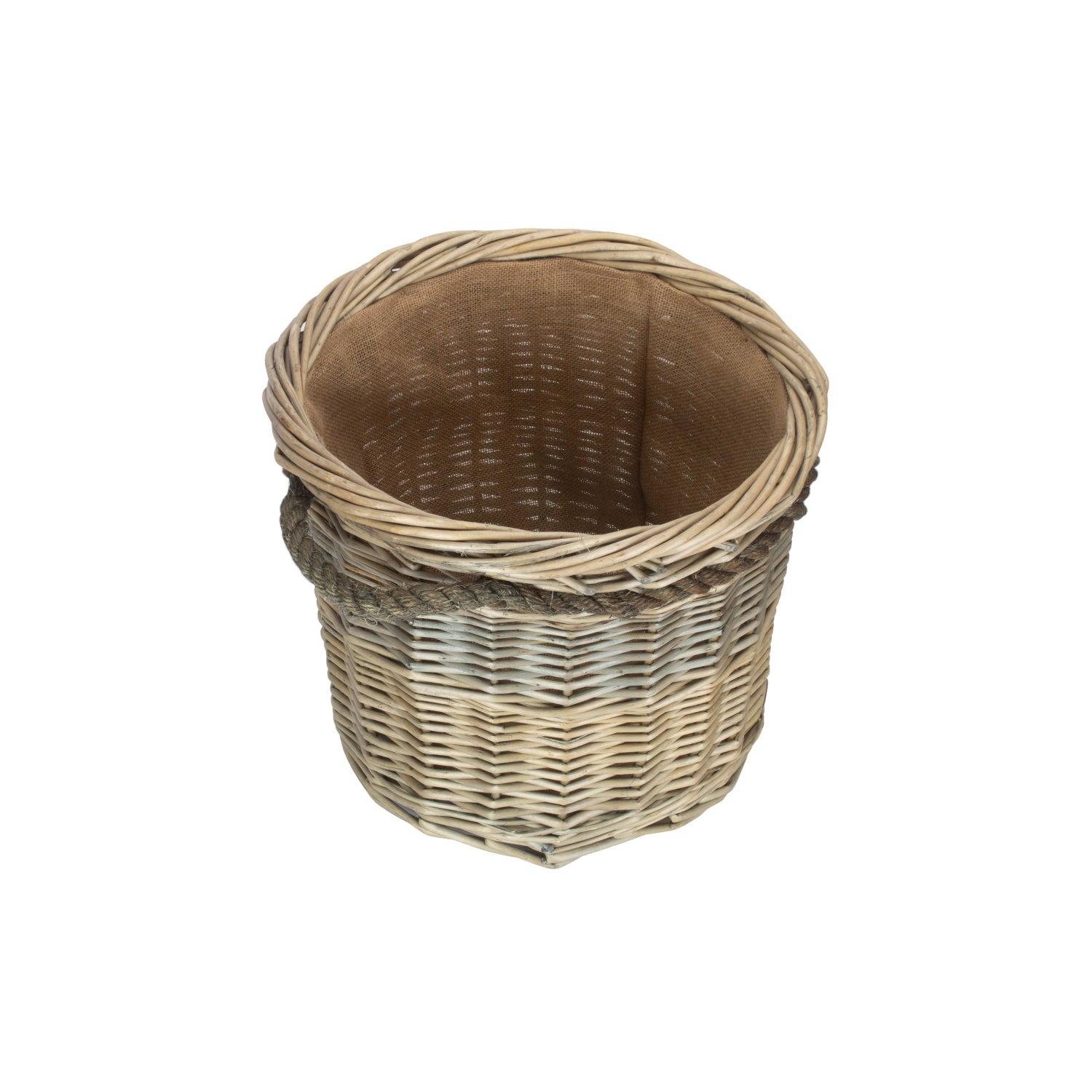 Medium Antique Wash Round Rope Handled Log Basket