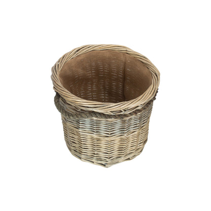 Medium Antique Wash Round Rope Handled Log Basket
