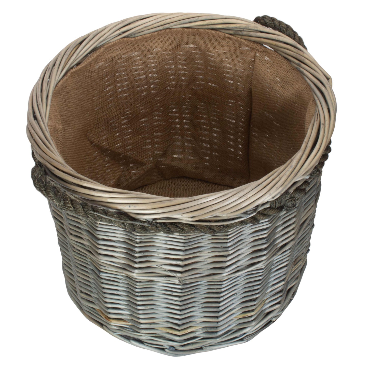 Large Antique Wash Round Rope Handled Log Basket