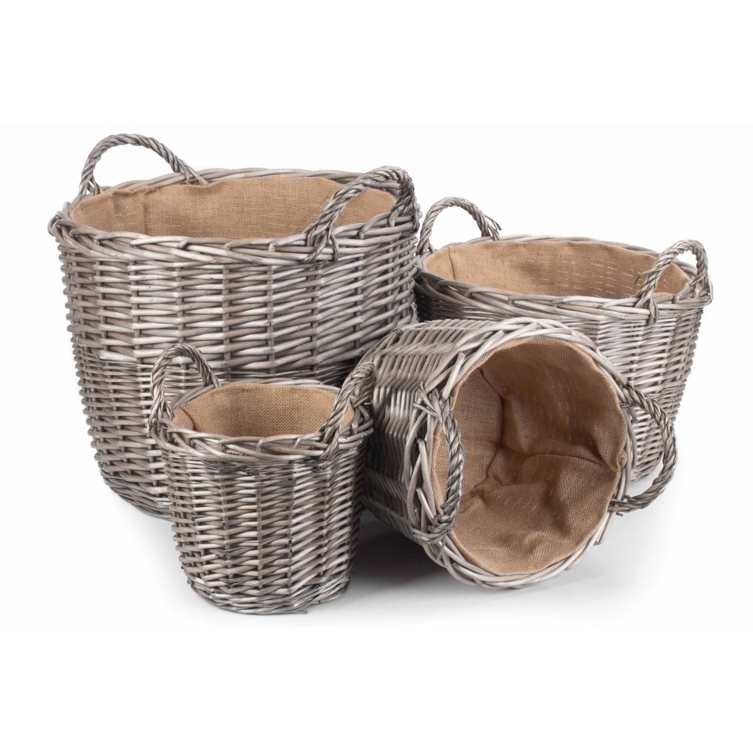 Round Lined Wicker Log Basket Set 4