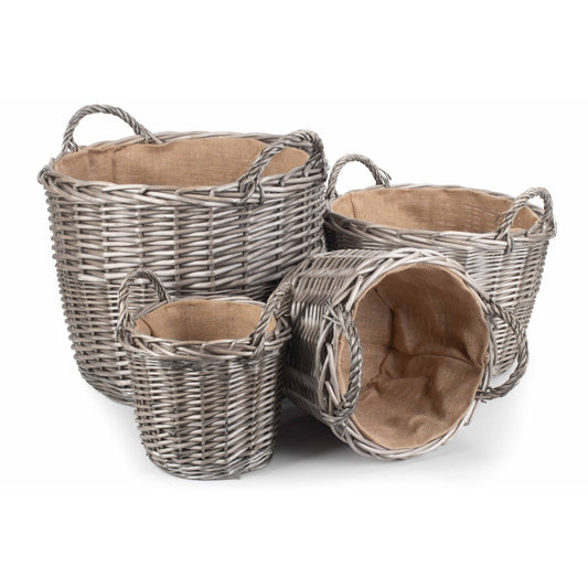 Round Lined Wicker Log Basket Set 4