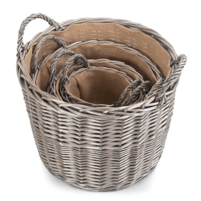 Round Lined Wicker Log Basket Set 4
