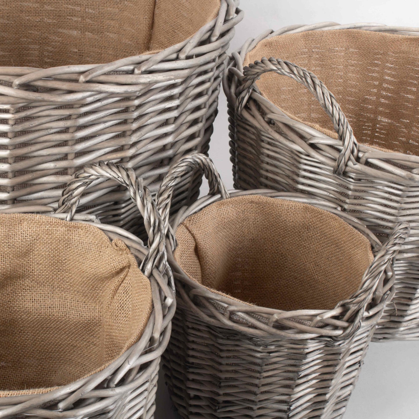 Round Lined Wicker Log Basket Set 4