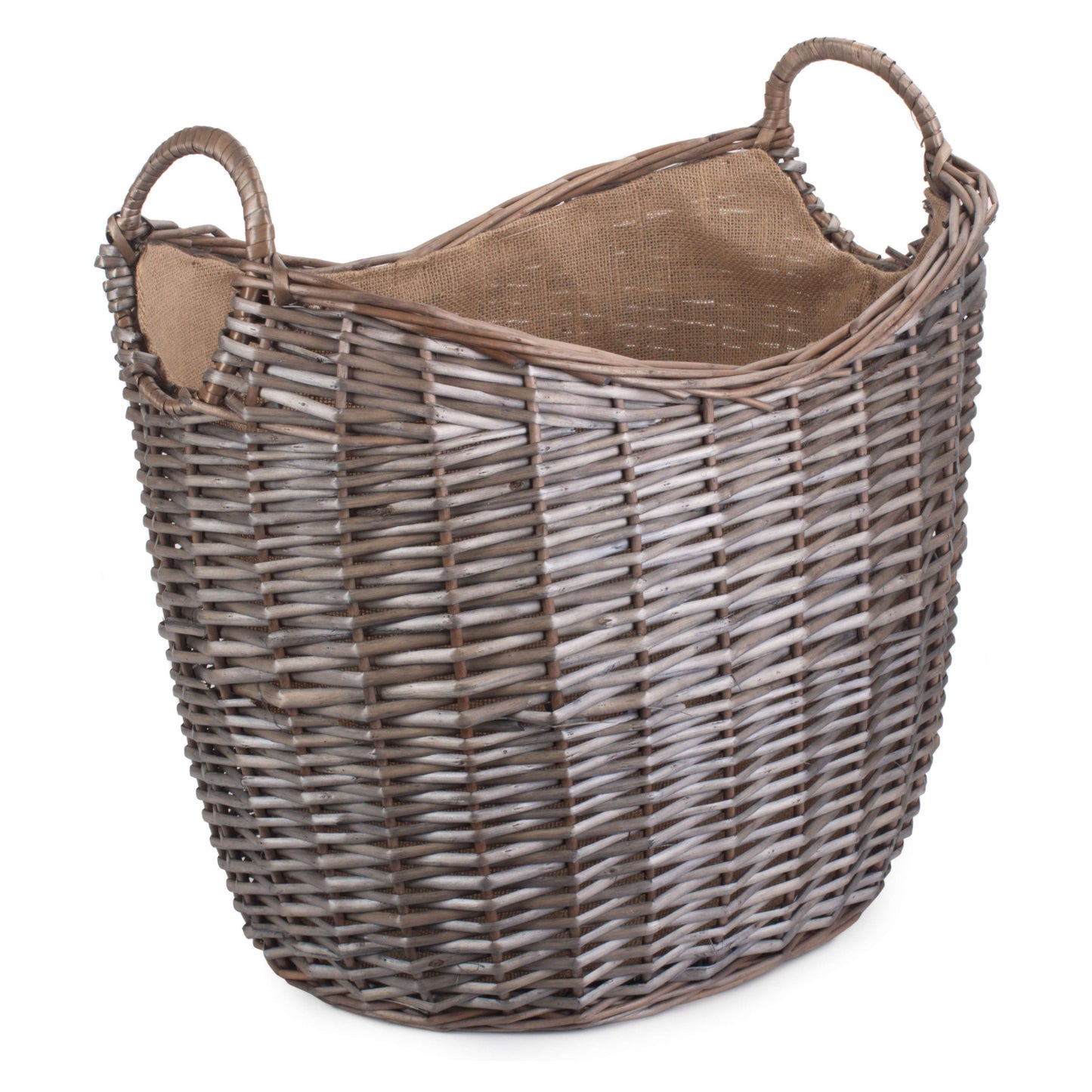 Large Scoop Neck Antique Wash Hessian Lined Basket