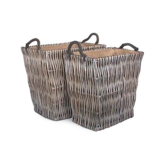 Rectangular Grey Log Basket Set 2
