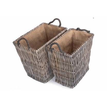 Rectangular Grey Log Basket Set 2