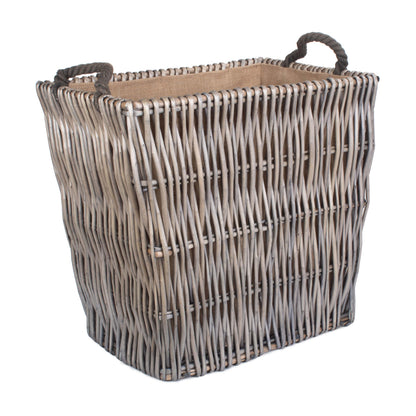 Large Grey Rectangular Log Basket