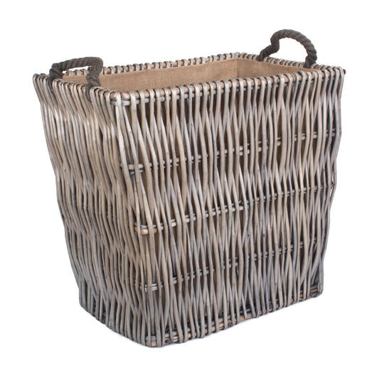 Large Grey Rectangular Log Basket