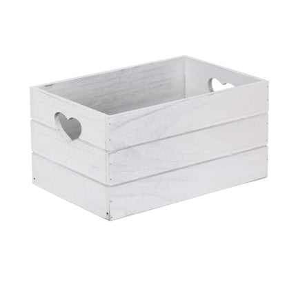 Small Vintage White Wash Heart Cut-Out Crate
