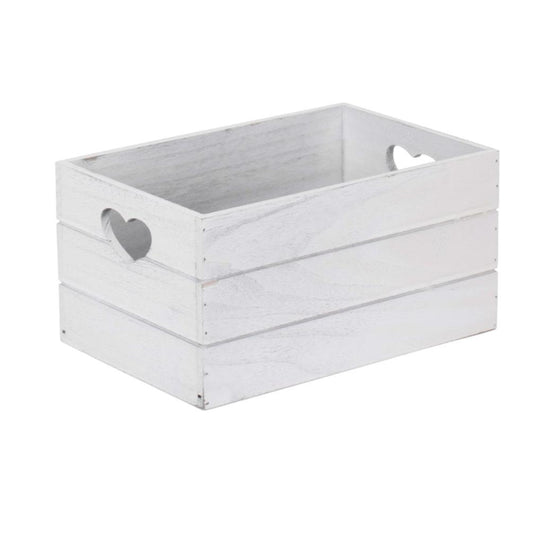 Small Vintage White Wash Heart Cut-Out Crate