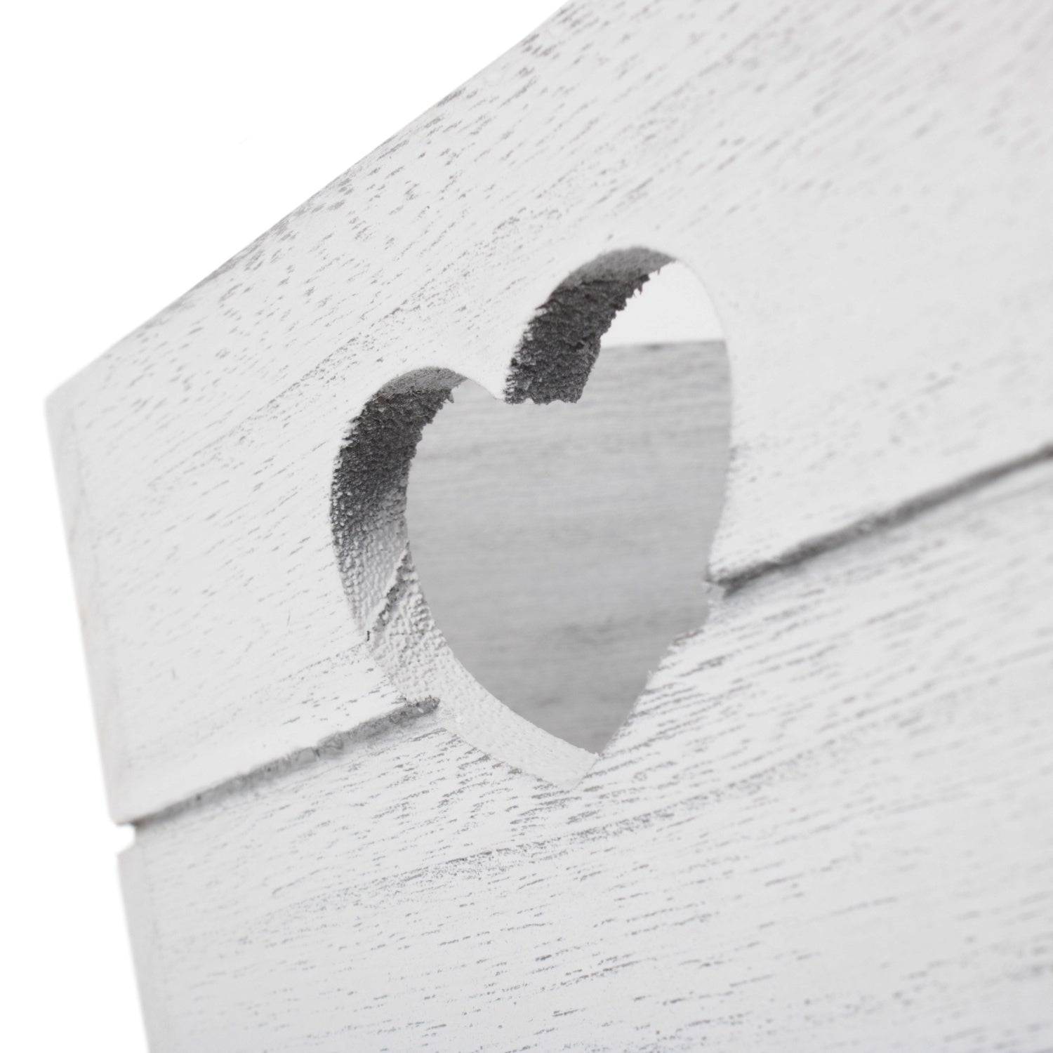 Small Vintage White Wash Heart Cut-Out Crate