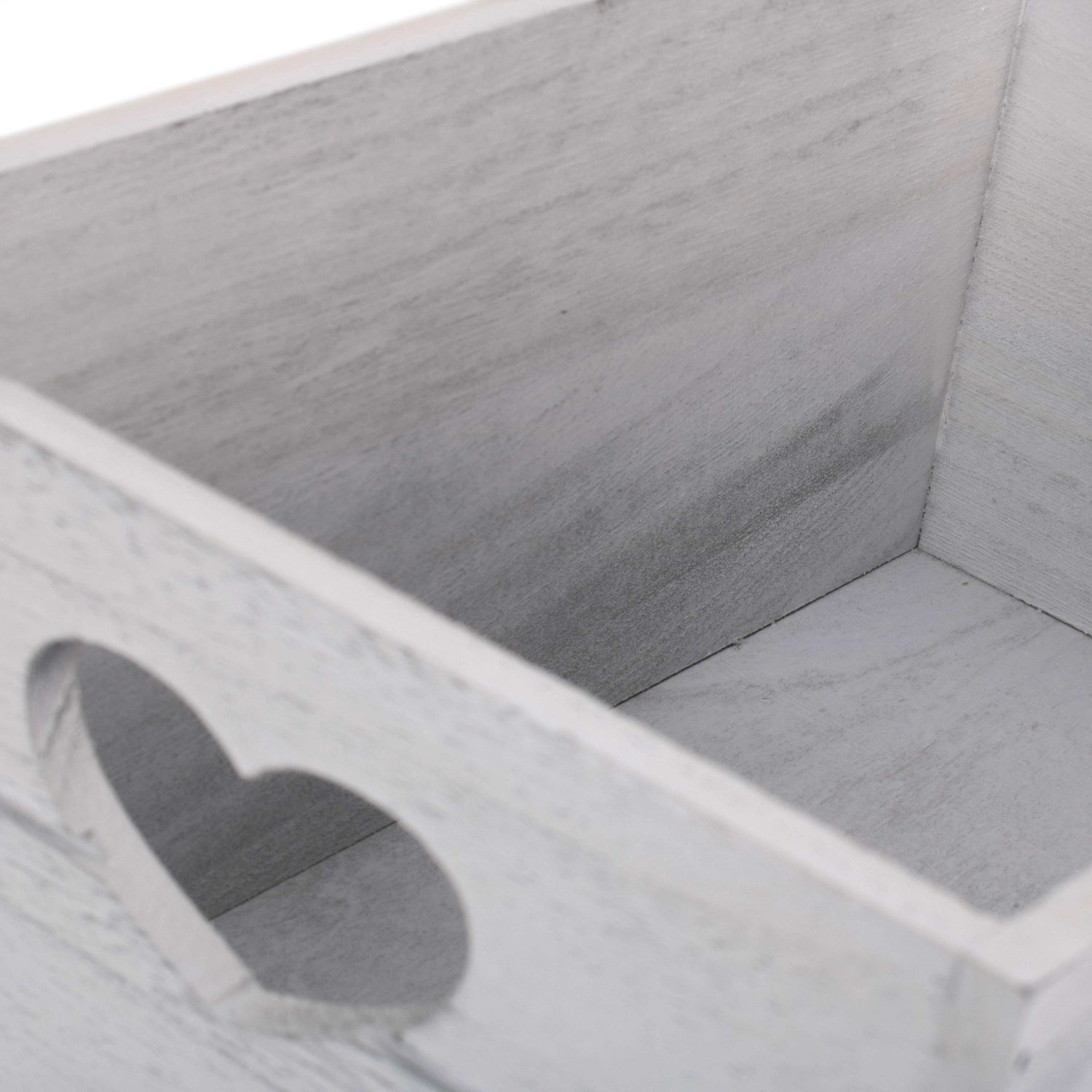 Small Vintage White Wash Heart Cut-Out Crate