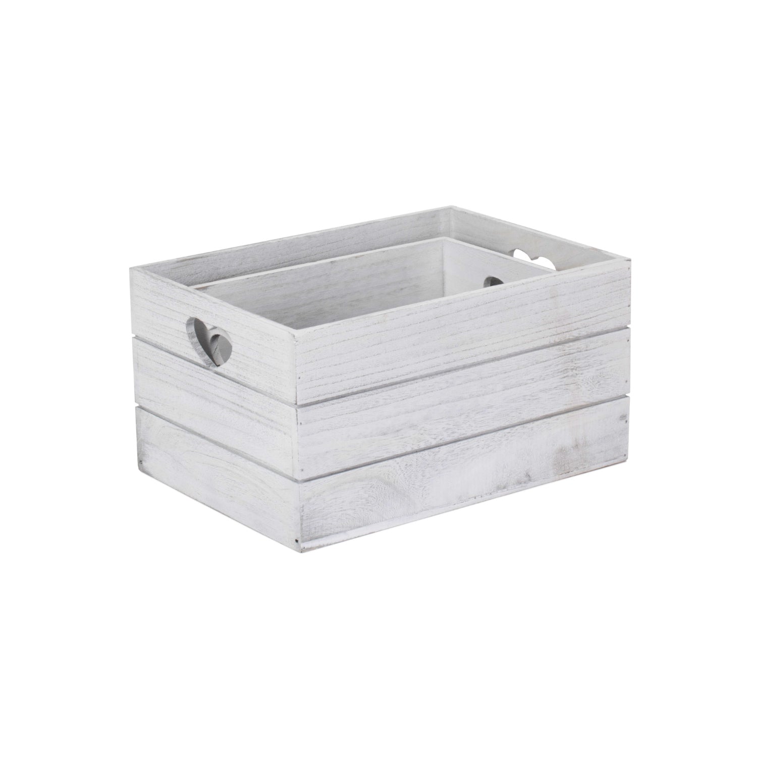 Vintage White Wash Heart Cut-Out Crate Set 2