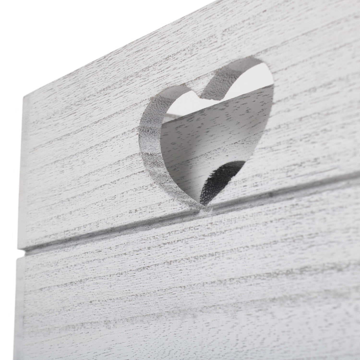 Vintage White Wash Heart Cut-Out Crate Set 2