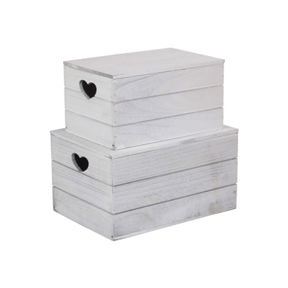 Vintage White Wash Heart Cut-Out Box with Lid Set 2