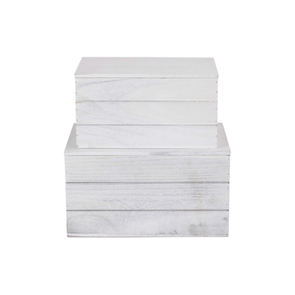 Vintage White Wash Heart Cut-Out Box with Lid Set 2