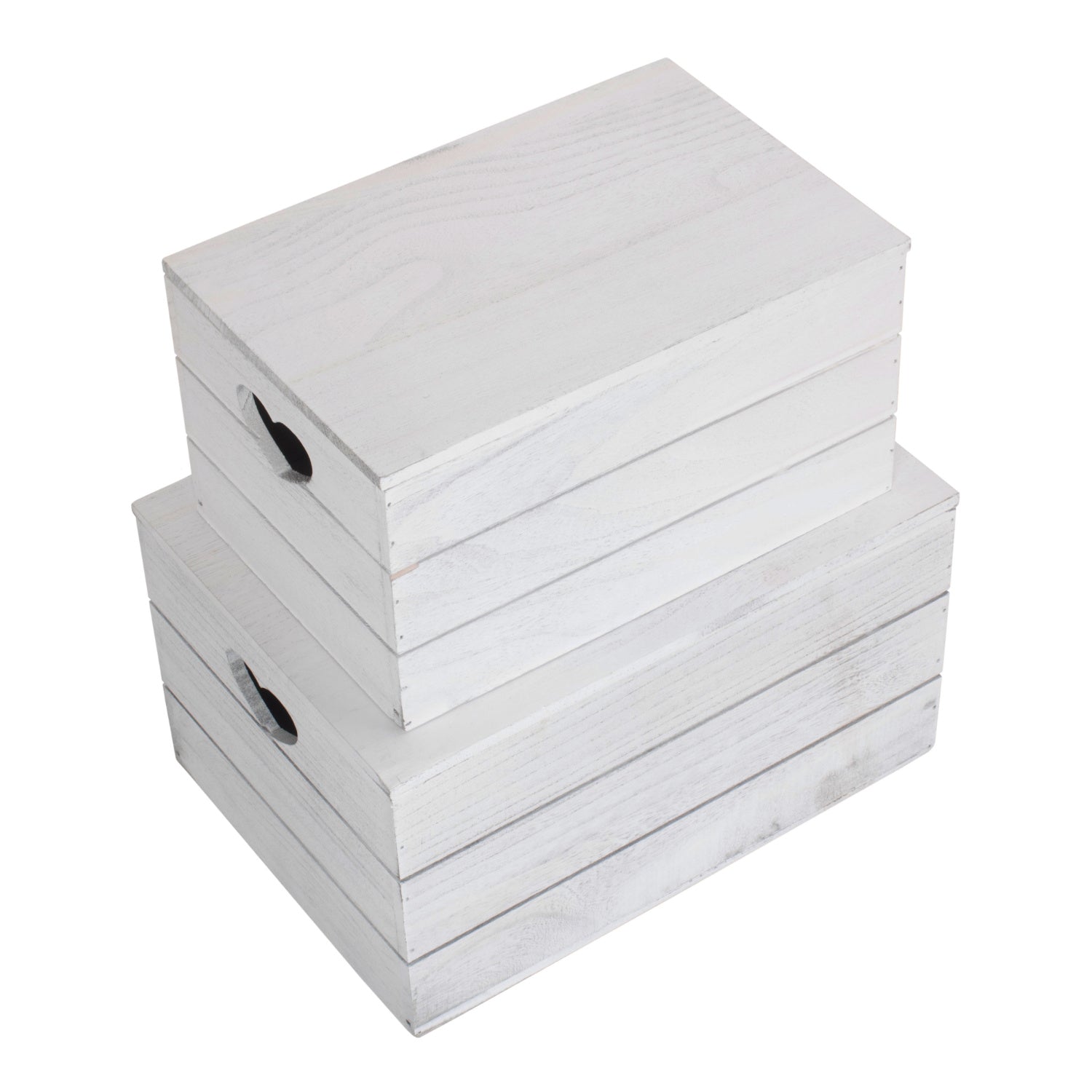 Vintage White Wash Heart Cut-Out Box with Lid Set 2