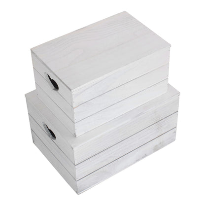 Vintage White Wash Heart Cut-Out Box with Lid Set 2