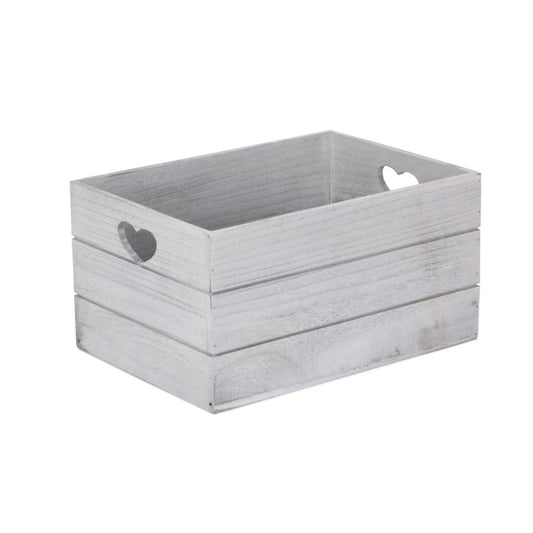 Large Vintage White Wash Heart Cut-Out Crate
