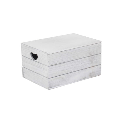 Large Vintage White Wash Heart Cut-Out Box with Lid