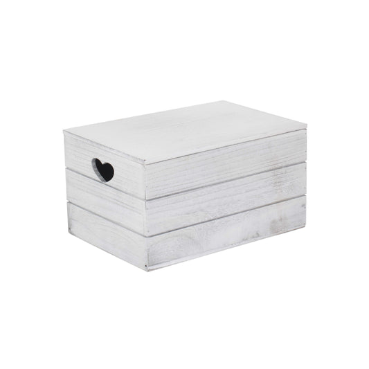 Large Vintage White Wash Heart Cut-Out Box with Lid