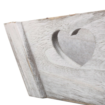 Small Vintage White Wash Heart Cut-Out Tray