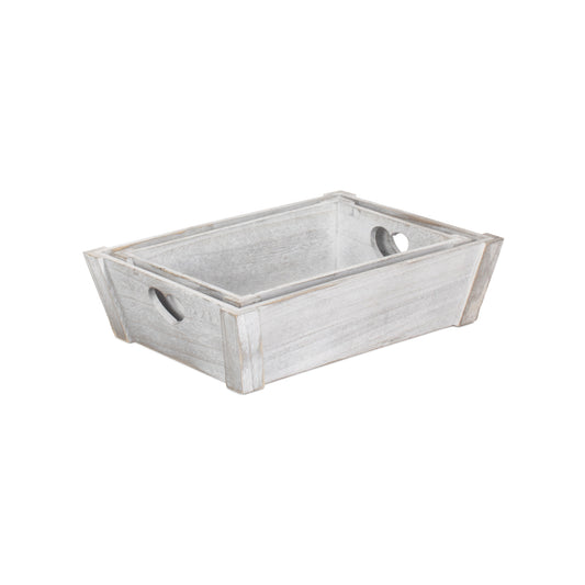 Vintage White Wash Heart Cut-Out Tray Set 2