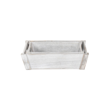 Vintage White Wash Heart Cut-Out Tray Set 2
