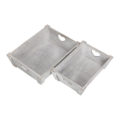 Vintage White Wash Heart Cut-Out Tray Set 2