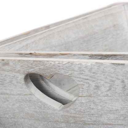 Vintage White Wash Heart Cut-Out Tray Set 2