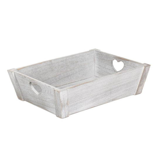 Large Vintage White Wash Heart Cut-Out Tray