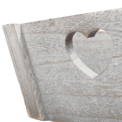 Large Vintage White Wash Heart Cut-Out Tray