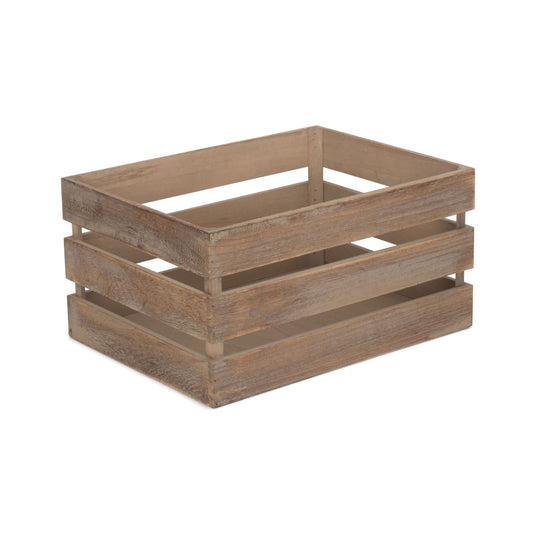 Large Oak Effect Slatted Wooden Crate