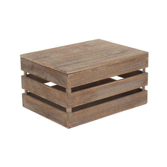 Large Oak Effect Slatted Wooden Box