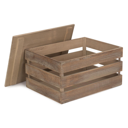 Large Oak Effect Slatted Wooden Box