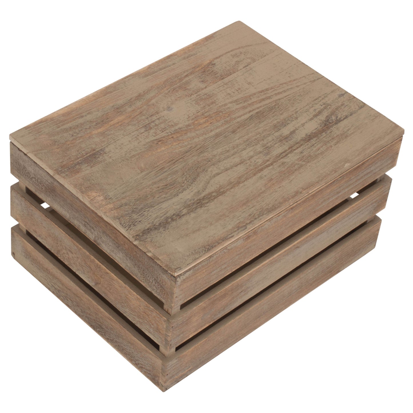Large Oak Effect Slatted Wooden Box
