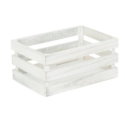 Small Vintage White Wash Slatted Wooden Crate