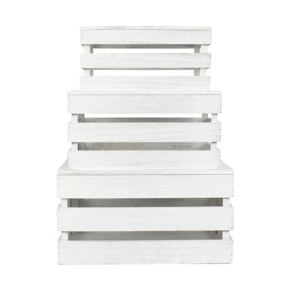Vintage White Wash Slatted Wooden Box with Lid Set 3