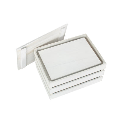 Vintage White Wash Slatted Wooden Box with Lid Set 3