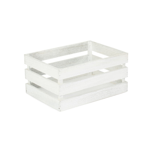 Medium Vintage White Wash Slatted Wooden Crate