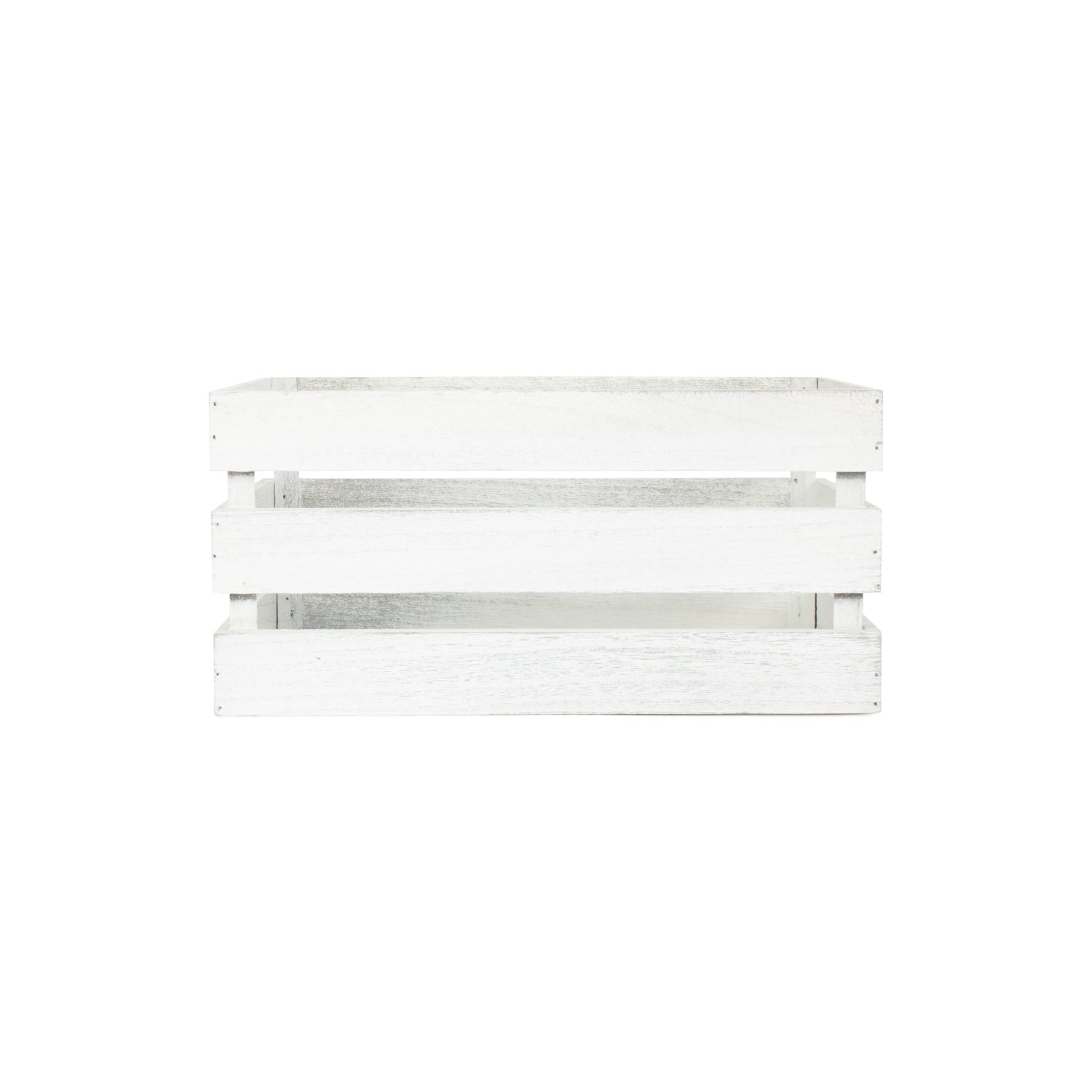 Medium Vintage White Wash Slatted Wooden Crate