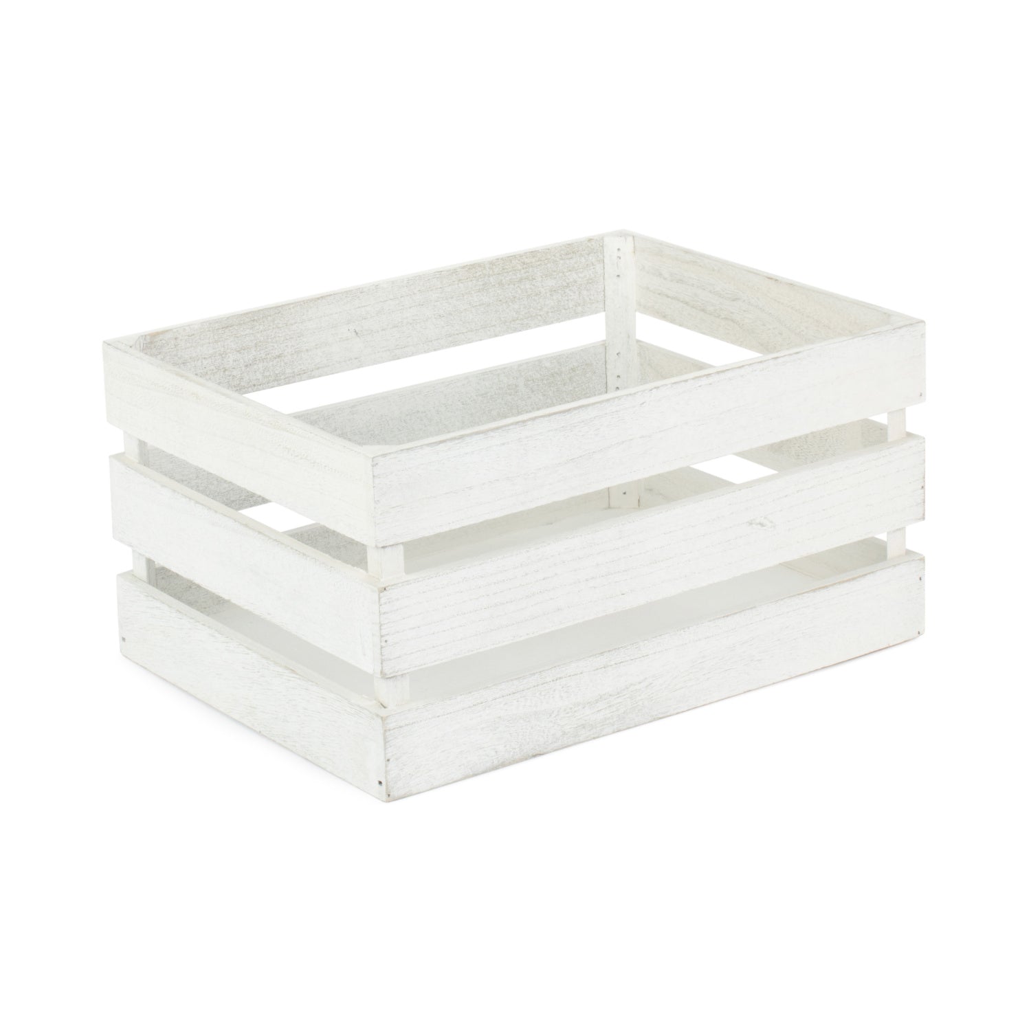 Large Vintage White Wash Slatted Wooden Crate