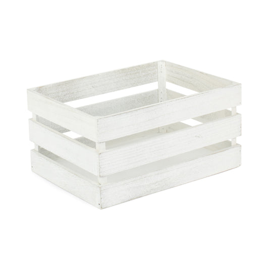Large Vintage White Wash Slatted Wooden Crate