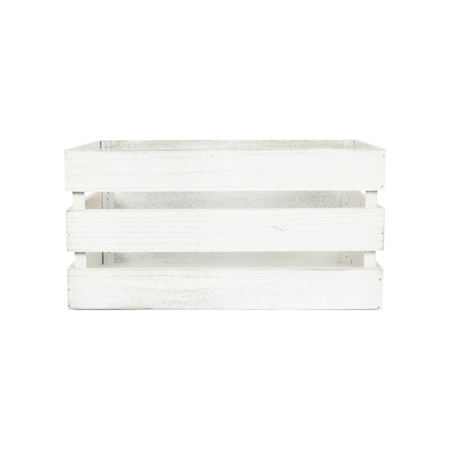 Large Vintage White Wash Slatted Wooden Crate