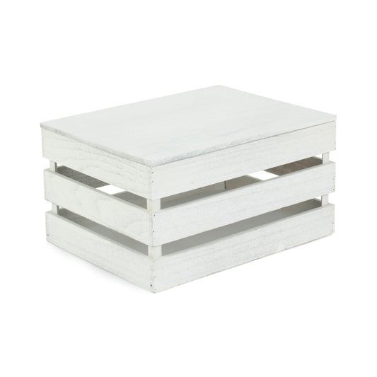 Large Vintage White Wash Slatted Wooden Box with Lid